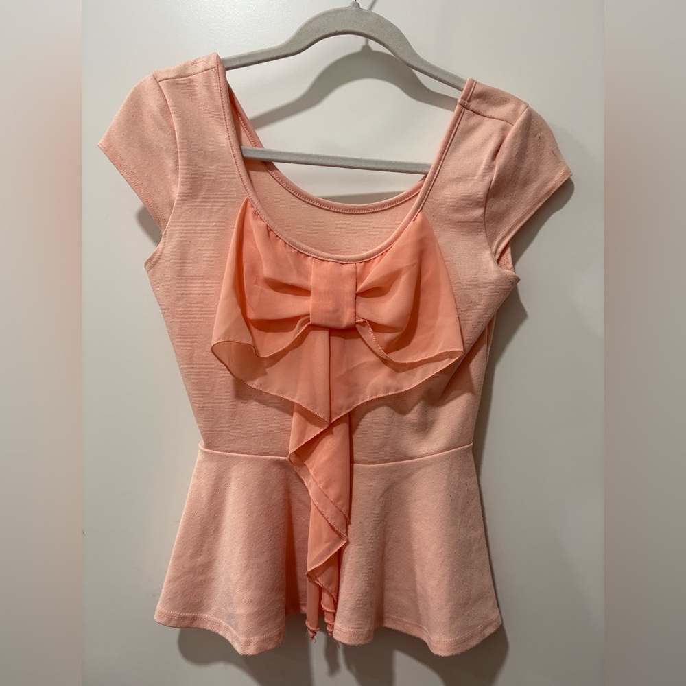Pink Ruffle Bow Peplum Top